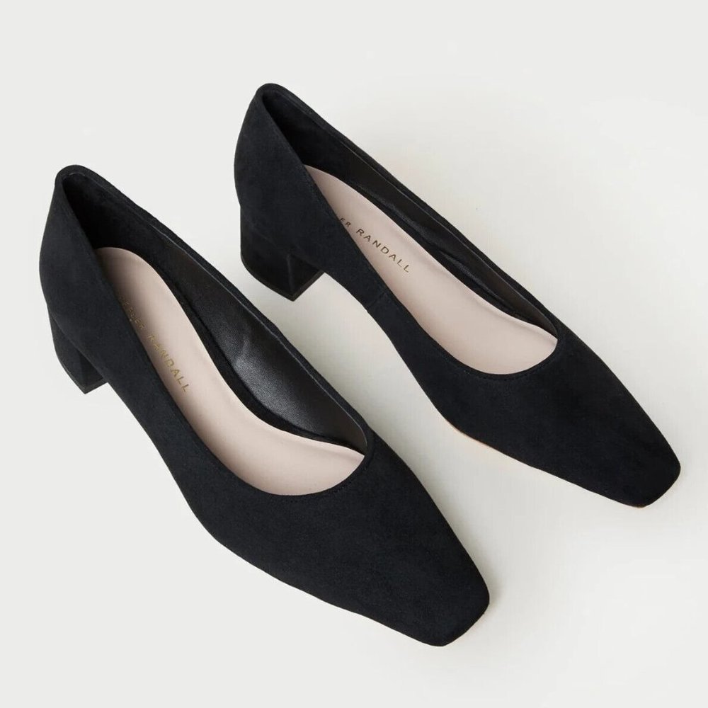 $400 LOEFFLER RANDALL MERINE SUEDE PUMPS BLACK SQUARE SLIP ON 9 (2)(DA20)
